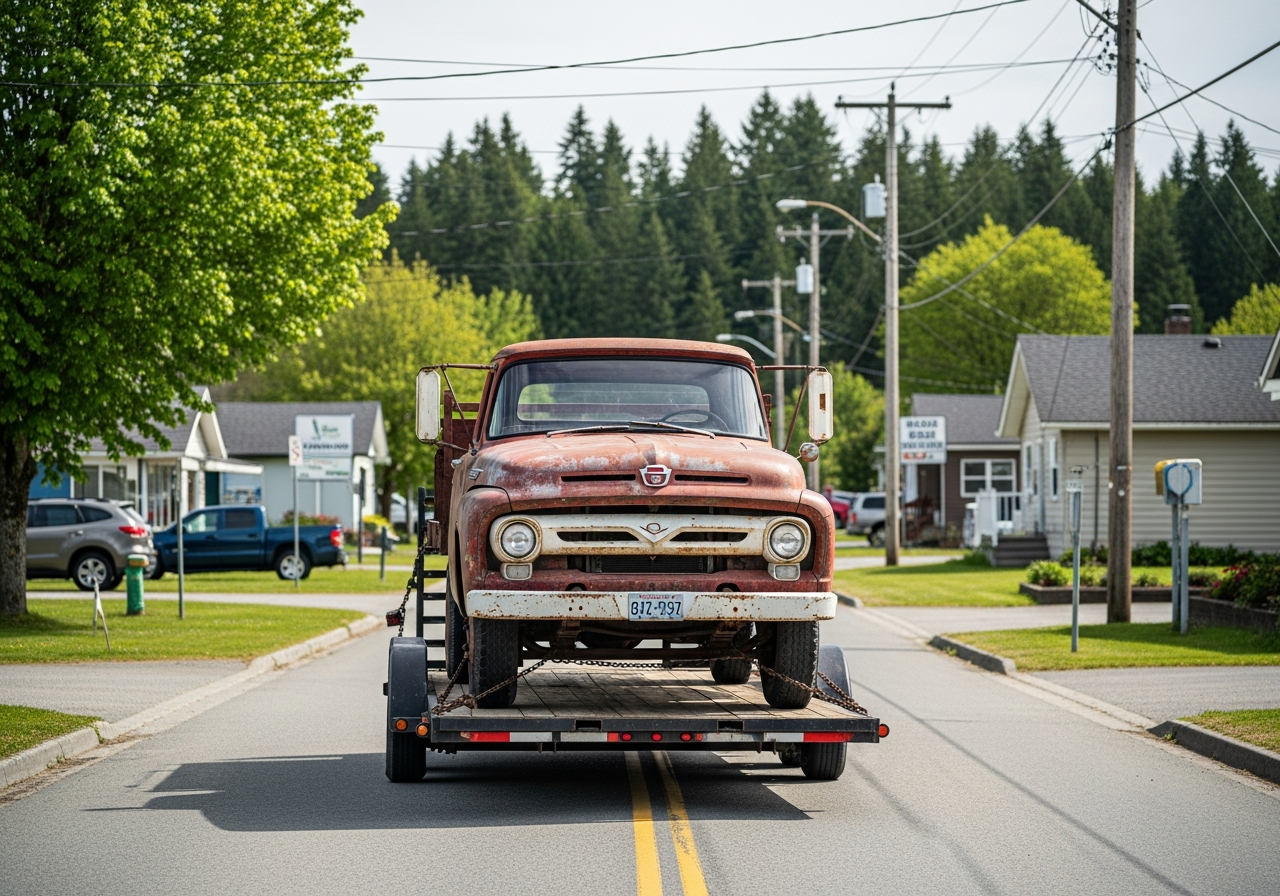 Aldergrove BC small rural town vehicle pickup near the US border in an agricultural community setting