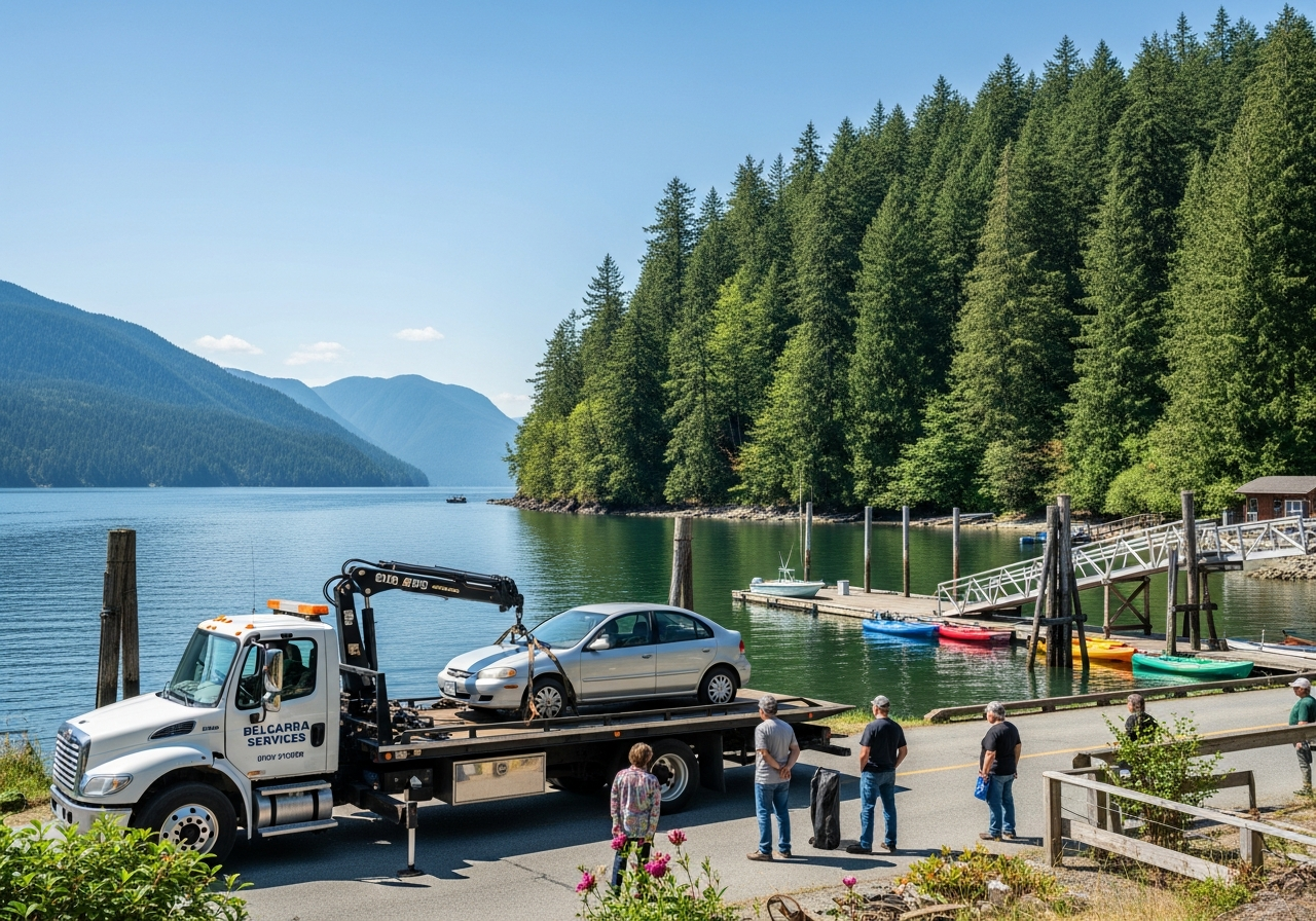 Belcarra BC tiny coastal village with Indian Arm inlet views and a small community vehicle removal service