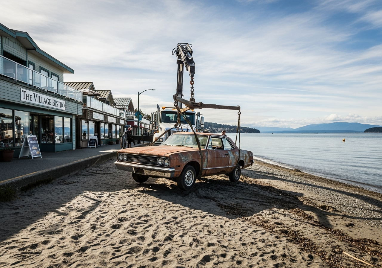 Dundarave West Vancouver beach village car removal from a beachside property near the ocean promenade