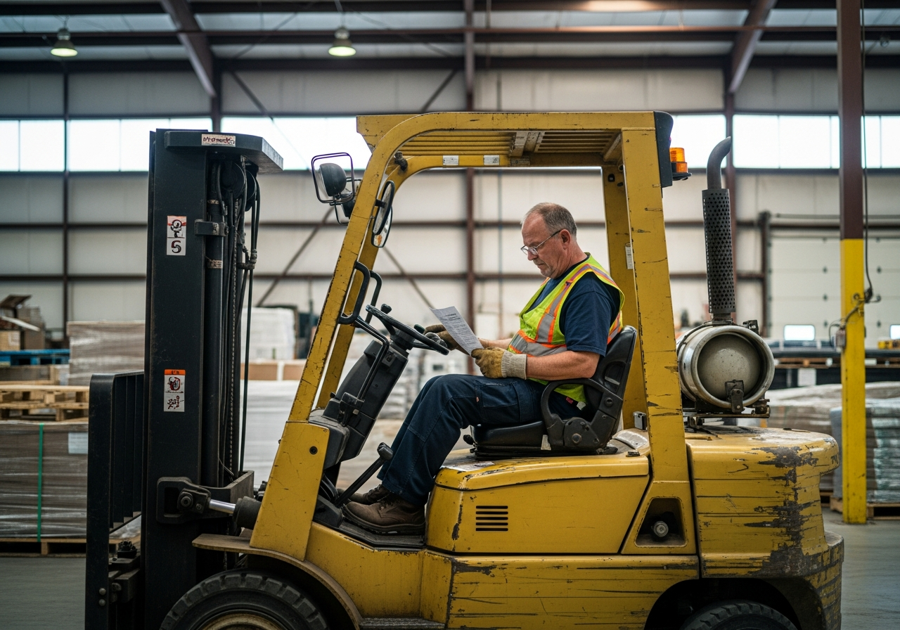 warehouse forklift at a BC industrial warehouse being retired from service and prepared for removal